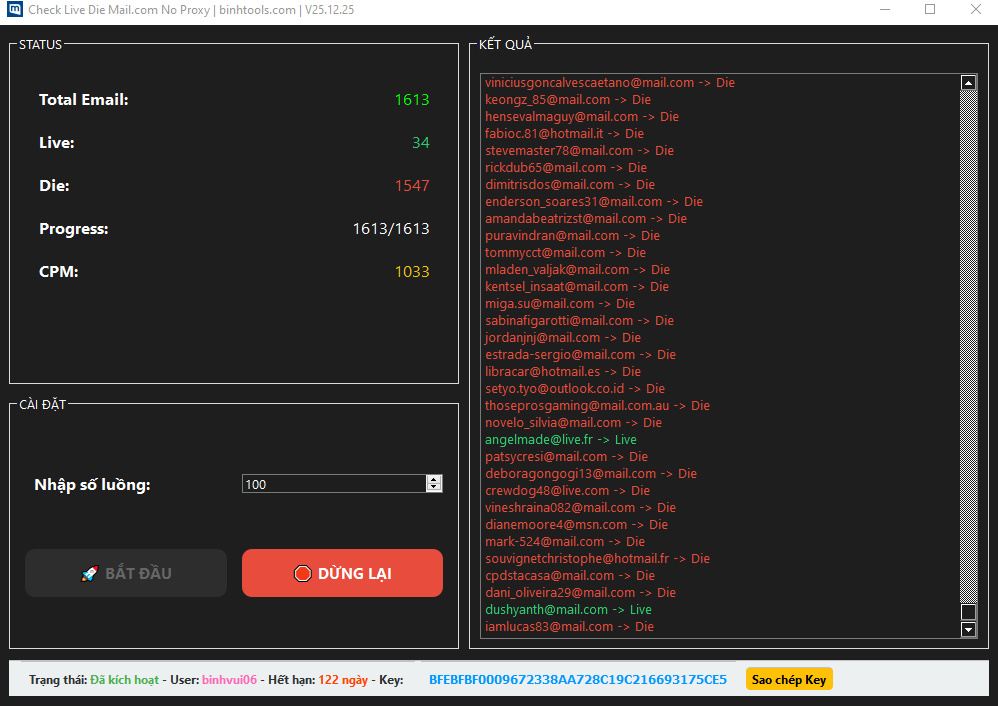 Check Live Die Mail.com No Proxy